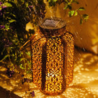 Oriental Solar Garden Lantern with Cut-Out Pattern, Hang or Stand