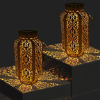 Oriental Solar Garden Lantern with Cut-Out Pattern, Hang or Stand