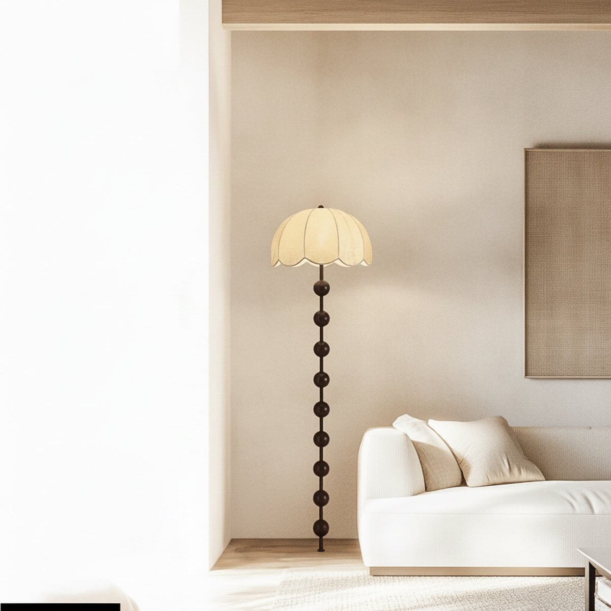 Retro Flower Shade Lamp with Wooden Ball Column, Floor or Table