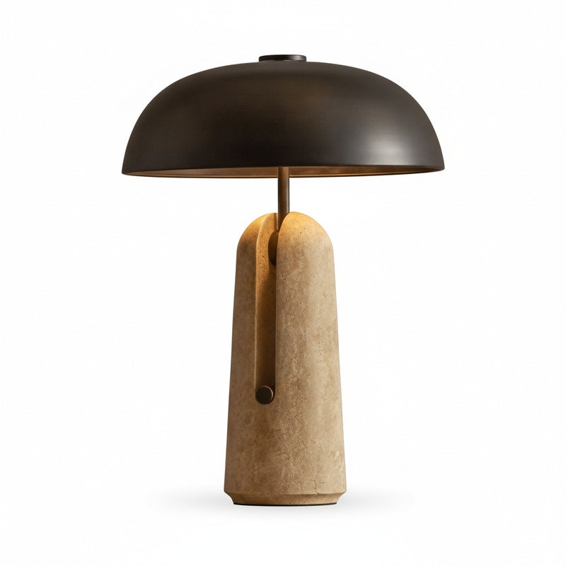Art Deco Table Lamp with Dome Shade and Stone Base