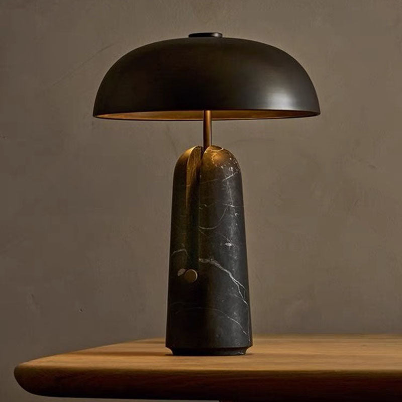 Art Deco Table Lamp with Dome Shade and Stone Base