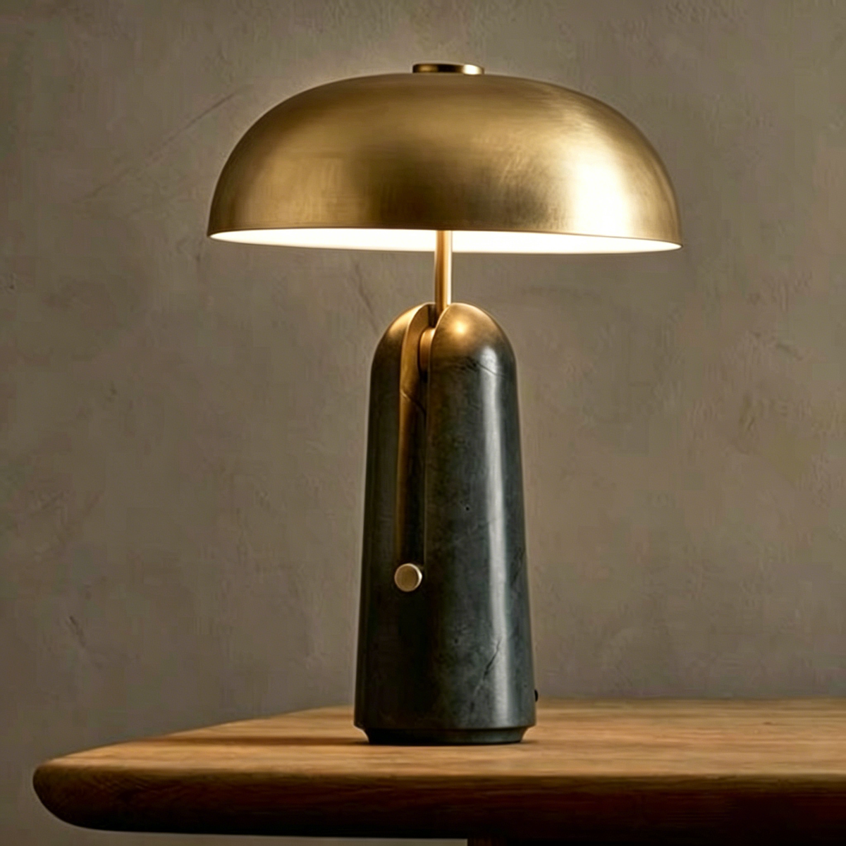Art Deco Table Lamp with Dome Shade and Stone Base