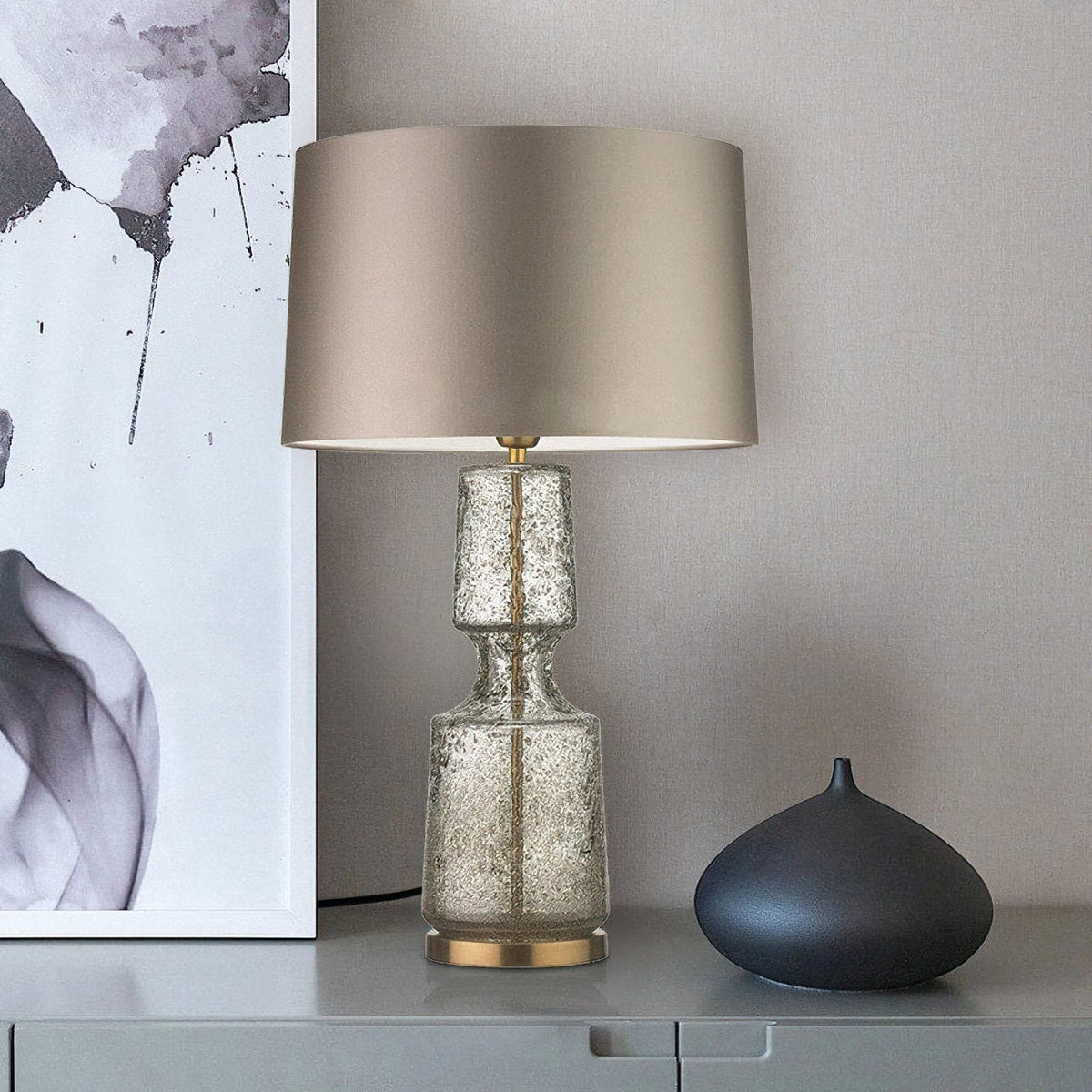 Art Deco Textured Glass Table Lamp, 38 x 72 cm