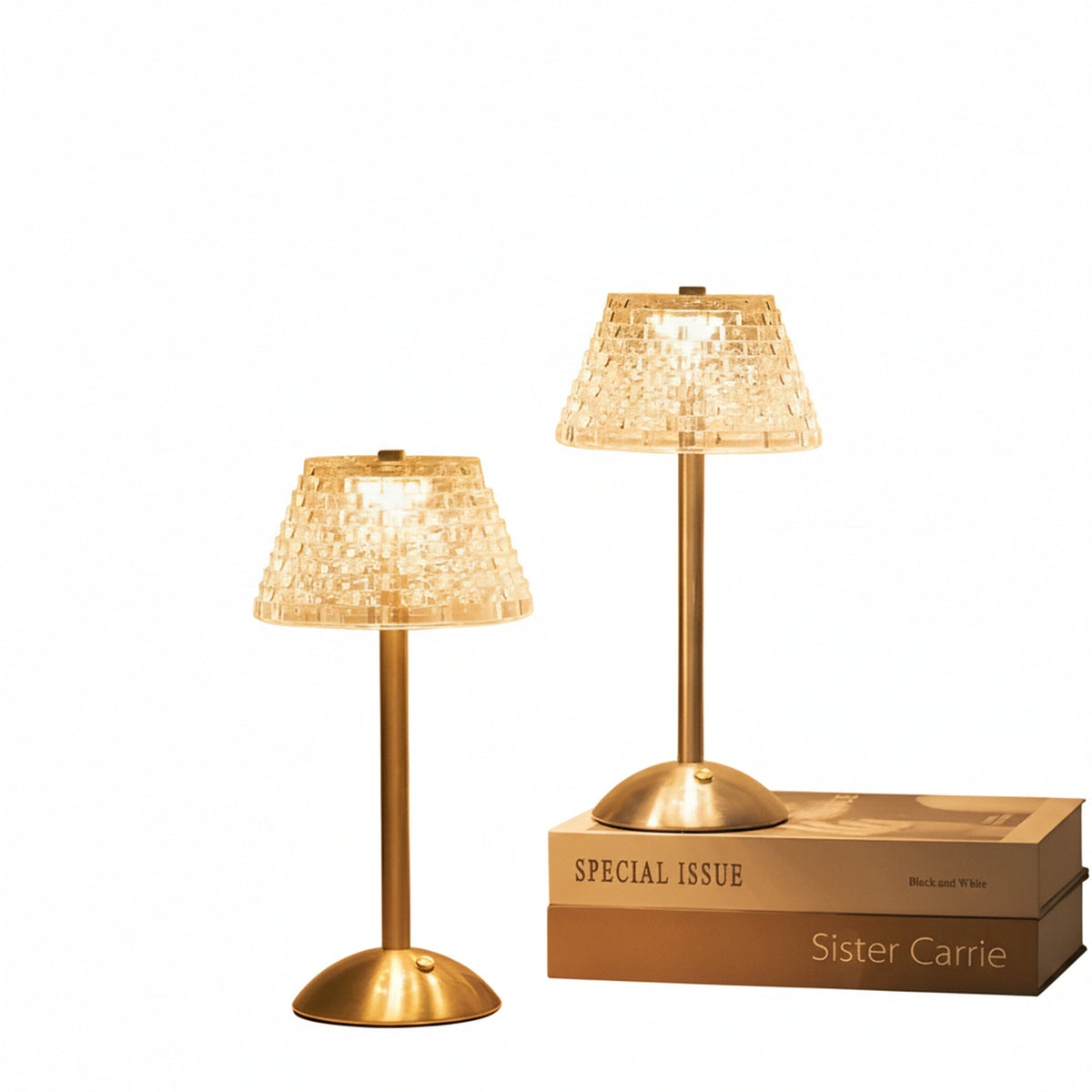Cordless Art Deco Table Lamp with Crystal Glass Shade