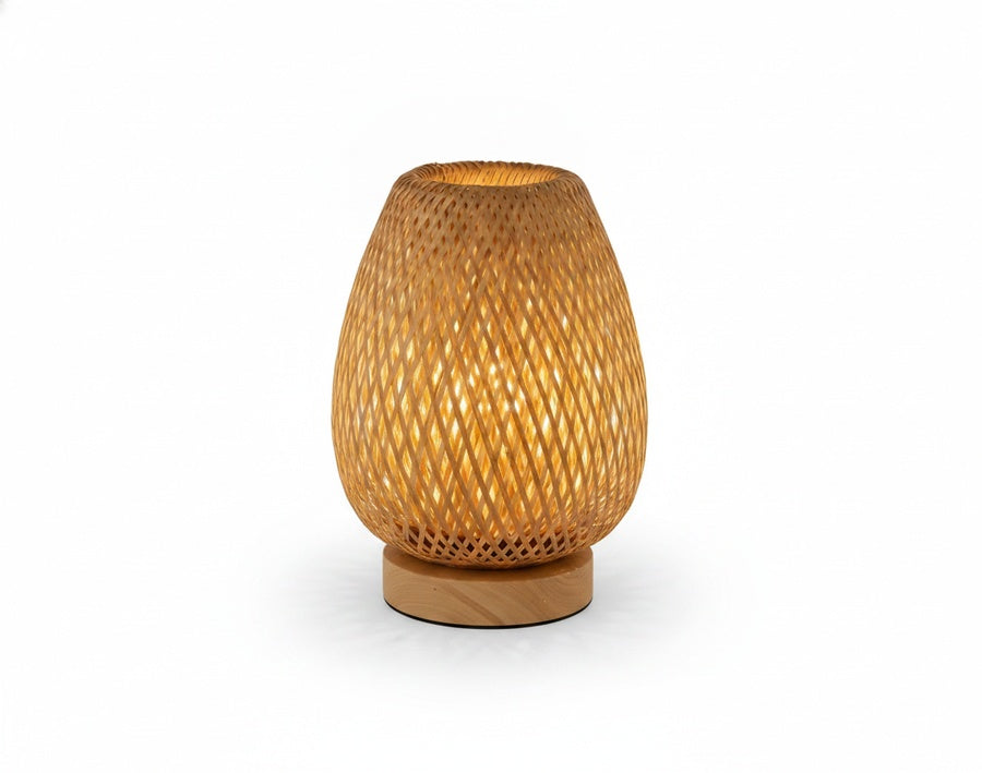 Boho Bamboo Table Lamp with Touch Dimmer, USB Powered