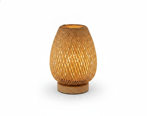 Boho Bamboo Table Lamp with Touch Dimmer, USB Powered