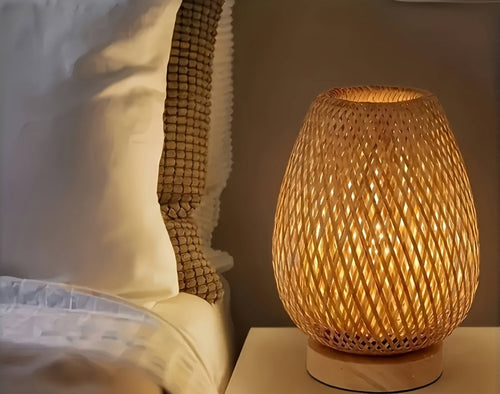 Boho Bamboo Table Lamp with Touch Dimmer, USB Powered