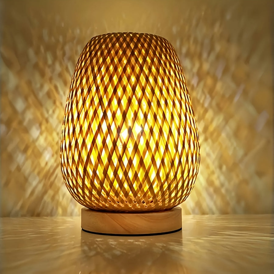 Boho Bamboo Table Lamp with Touch Dimmer, USB Powered