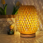 Boho Bamboo Table Lamp with Touch Dimmer, USB Powered