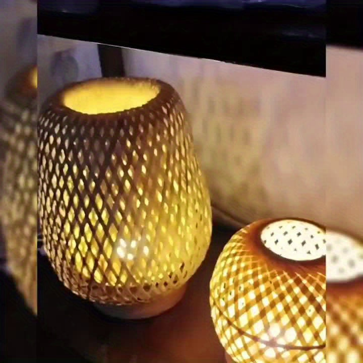 Boho Bamboo Table Lamp with Touch Dimmer, USB Powered