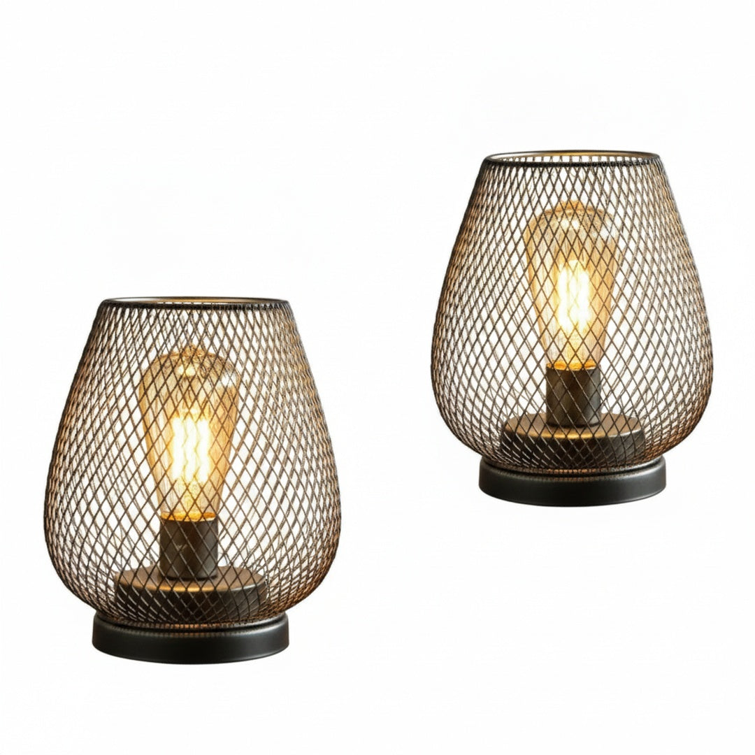 Industrial Mesh Cordless Table Lamp, Dimmable, 300 Lumens