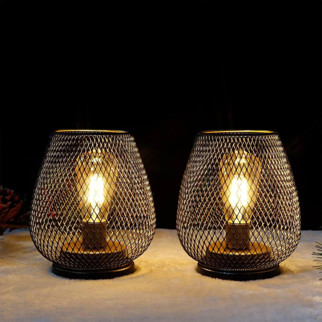 Industrial Mesh Cordless Table Lamp, Dimmable, 300 Lumens