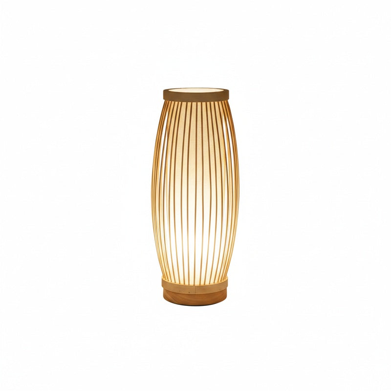 Japandi Bamboo Slat Table Lamp, Zen Cage Design