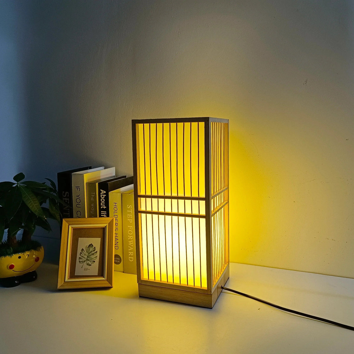 Japandi Bamboo Slat Table Lamp, Zen Cage Design