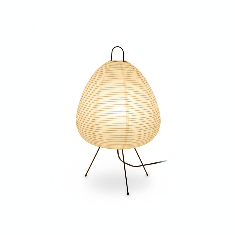 Japandi Rice Paper Table Lamp on Black Metal Tripod