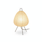 Japandi Rice Paper Table Lamp on Black Metal Tripod