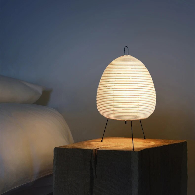 Japandi Rice Paper Table Lamp on Black Metal Tripod