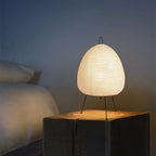 Japandi Rice Paper Table Lamp on Black Metal Tripod