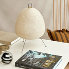 Japandi Rice Paper Table Lamp on Black Metal Tripod