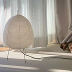 Japandi Rice Paper Table Lamp on Black Metal Tripod