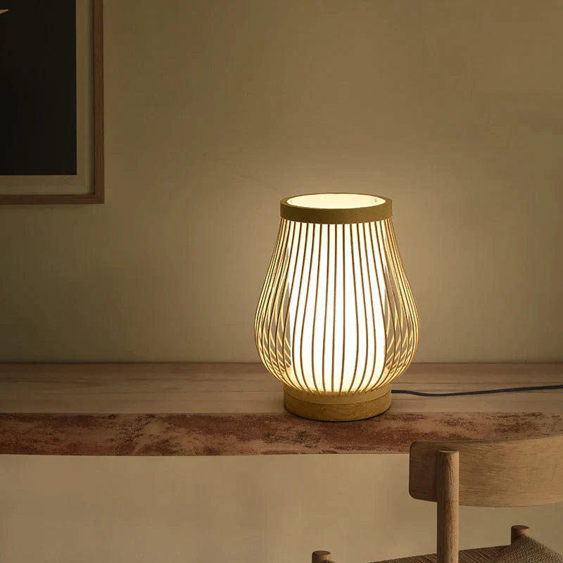 Japandi Wood and Bamboo Slat Table Lamp, Four Shapes