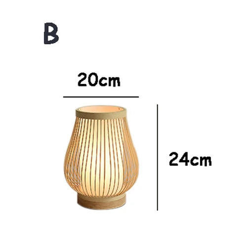Japandi Wood and Bamboo Slat Table Lamp, Four Shapes