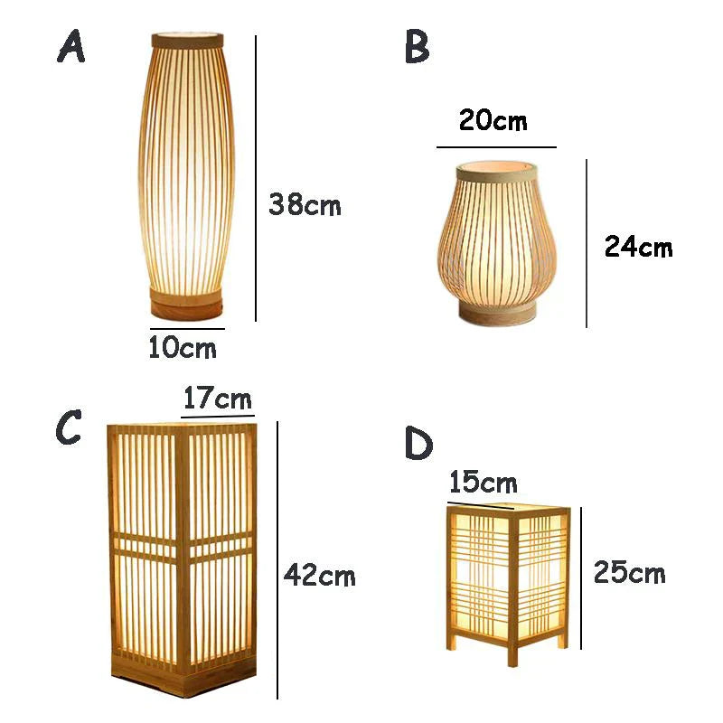 Japandi Wood and Bamboo Slat Table Lamp, Four Shapes
