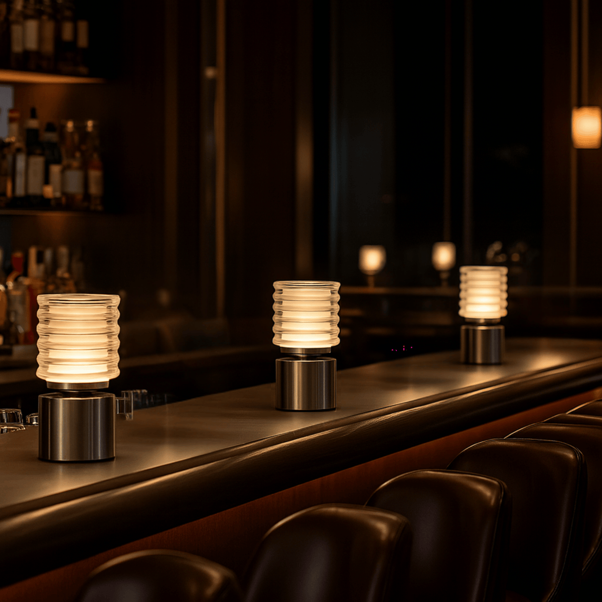Cordless Table Lamp with Touch Dimmer and Ribbed Shade