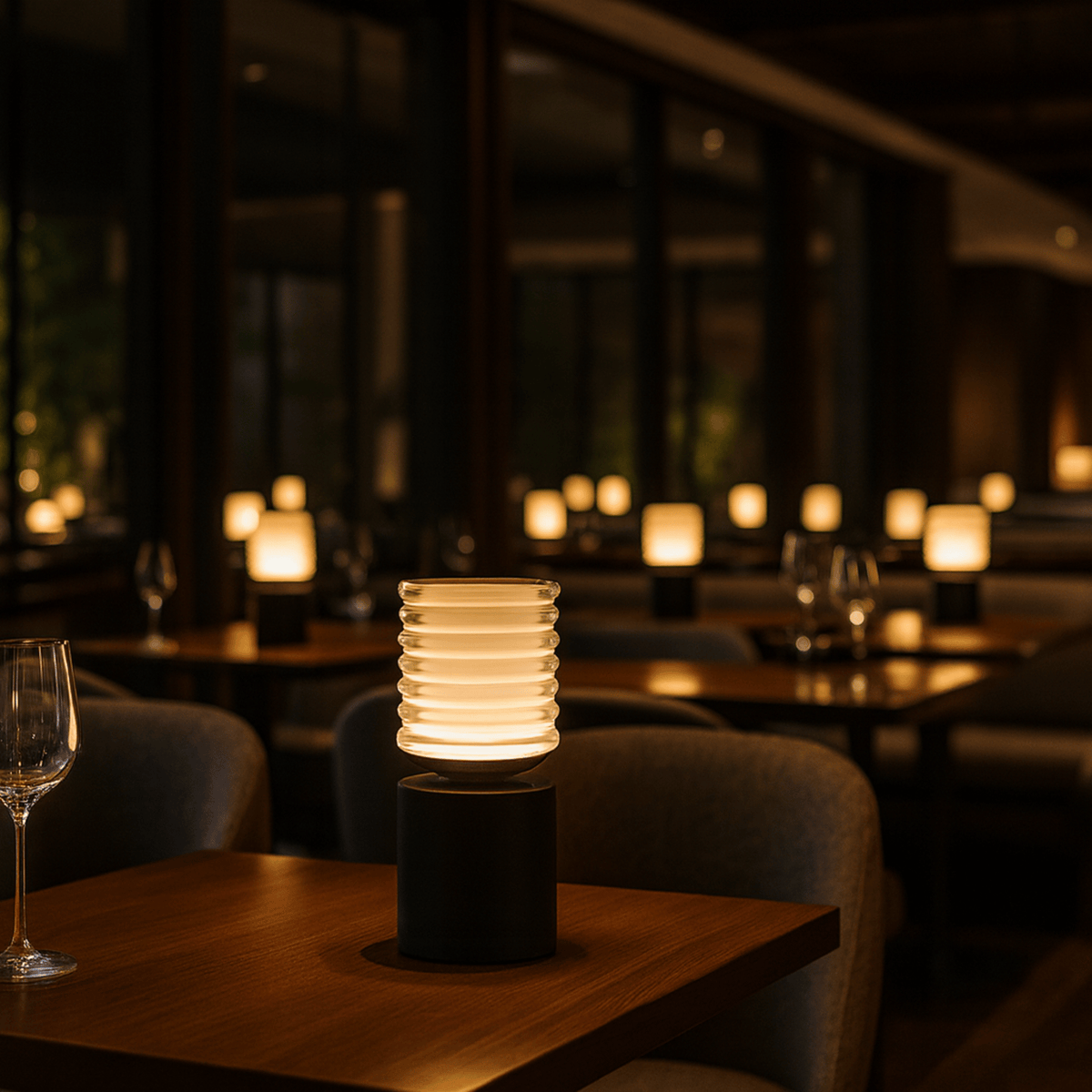 Cordless Table Lamp with Touch Dimmer and Ribbed Shade