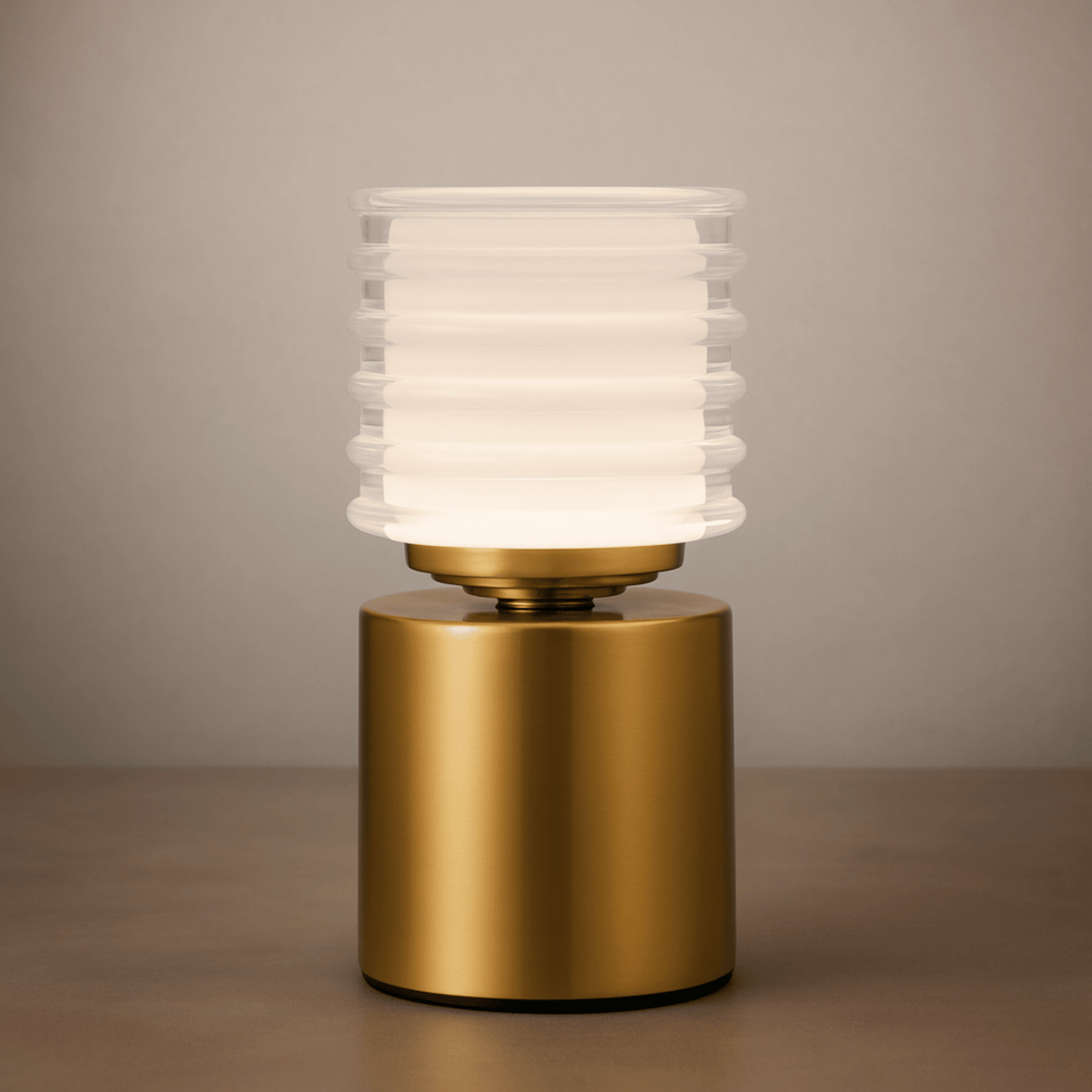 Cordless Table Lamp with Touch Dimmer and Ribbed Shade