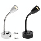 Gooseneck LED Reading Light with USB A and USB C, 12-24V