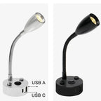 Gooseneck LED Reading Light with USB A and USB C, 12-24V