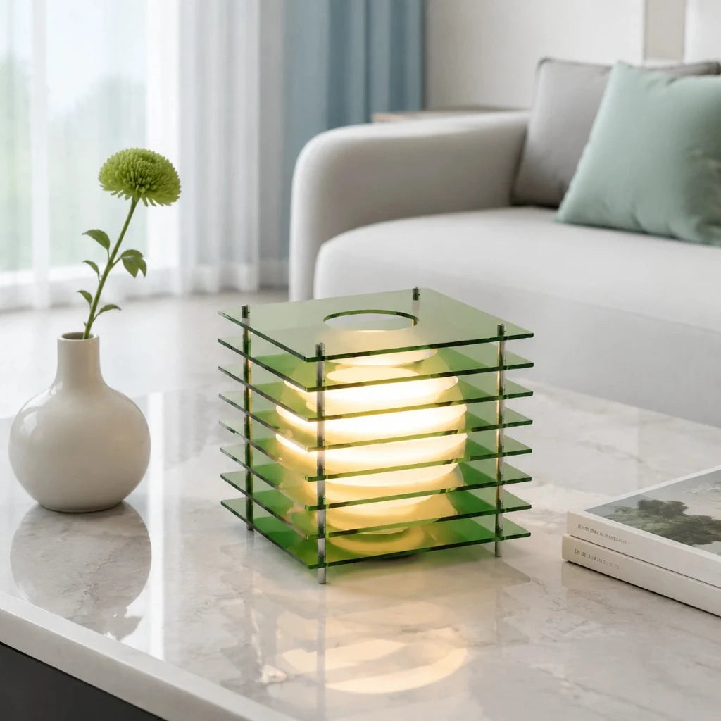 Geometric Acrylic Table Lamp with Globe Light and Remote