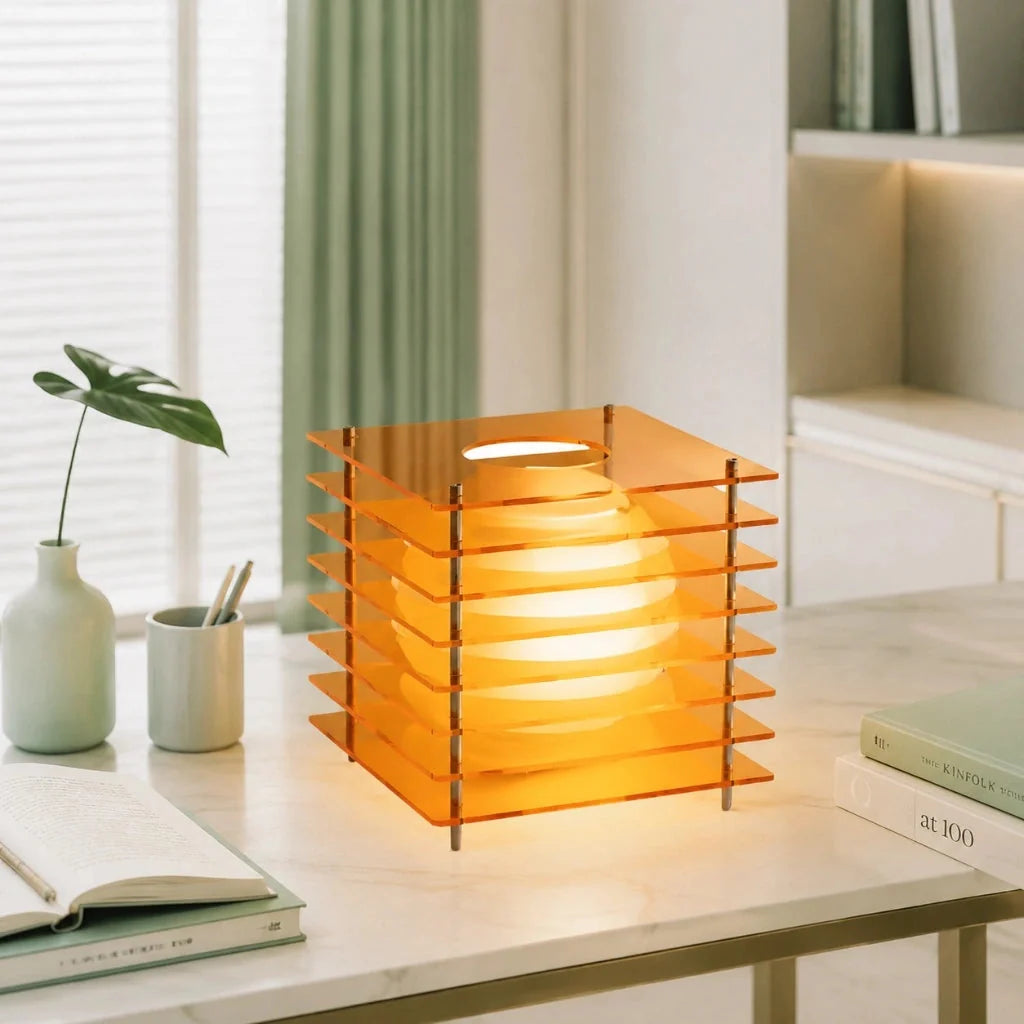 Geometric Acrylic Table Lamp with Globe Light and Remote