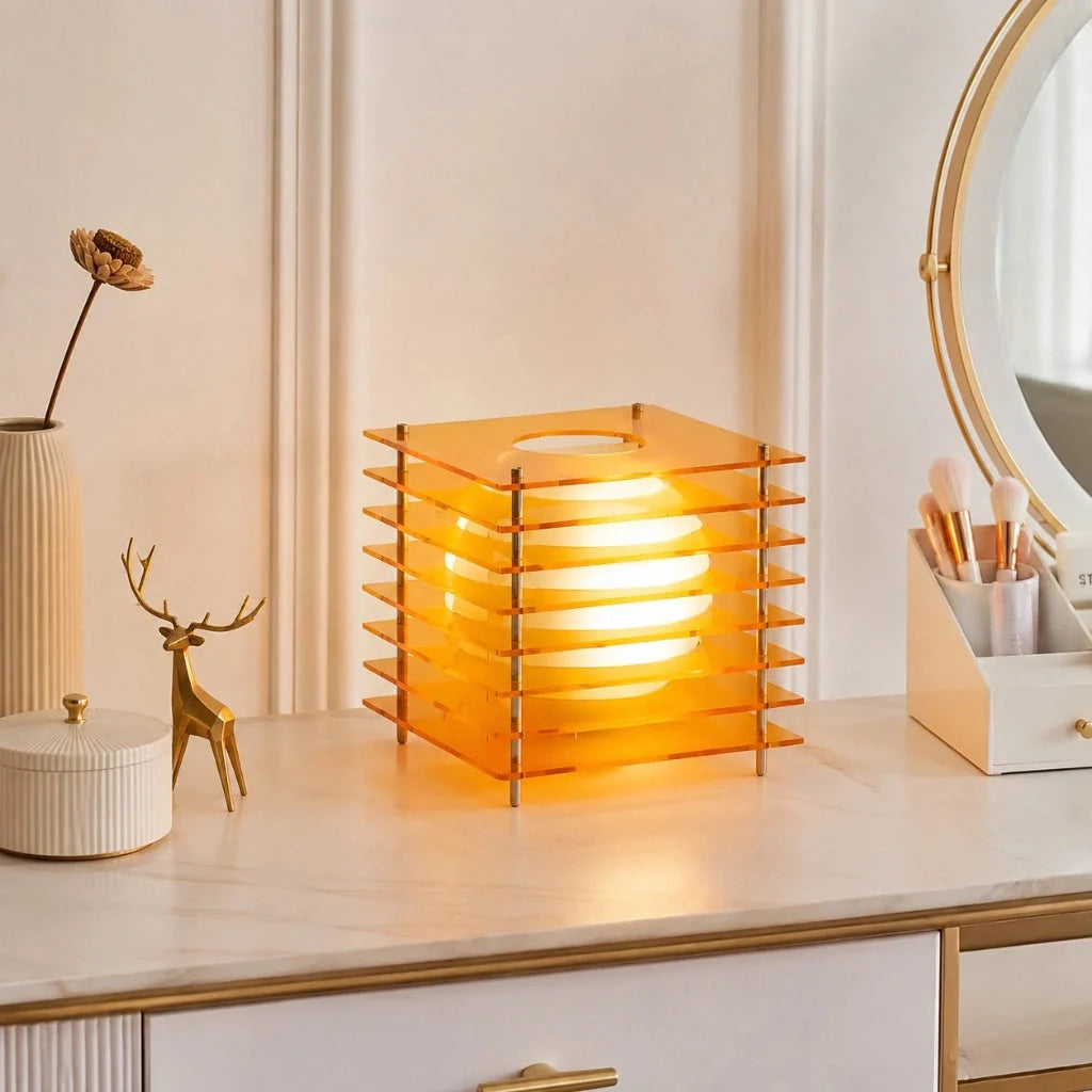 Geometric Acrylic Table Lamp with Globe Light and Remote