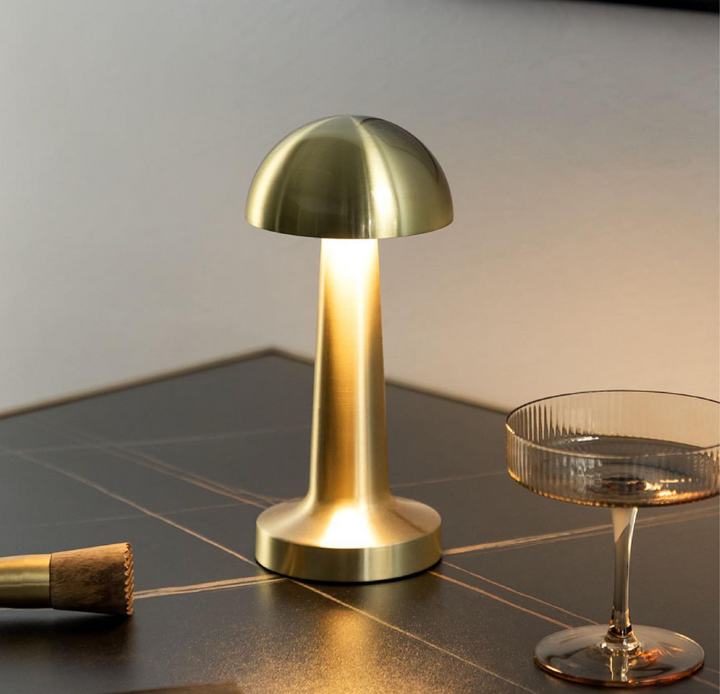 Cordless Mushroom Table Lamp with Touch Dimmer and USB