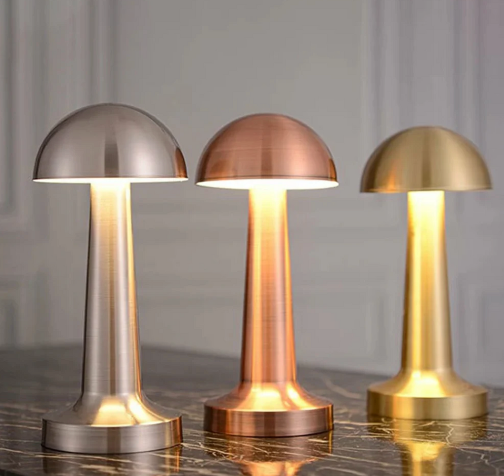 Cordless Mushroom Table Lamp with Touch Dimmer and USB