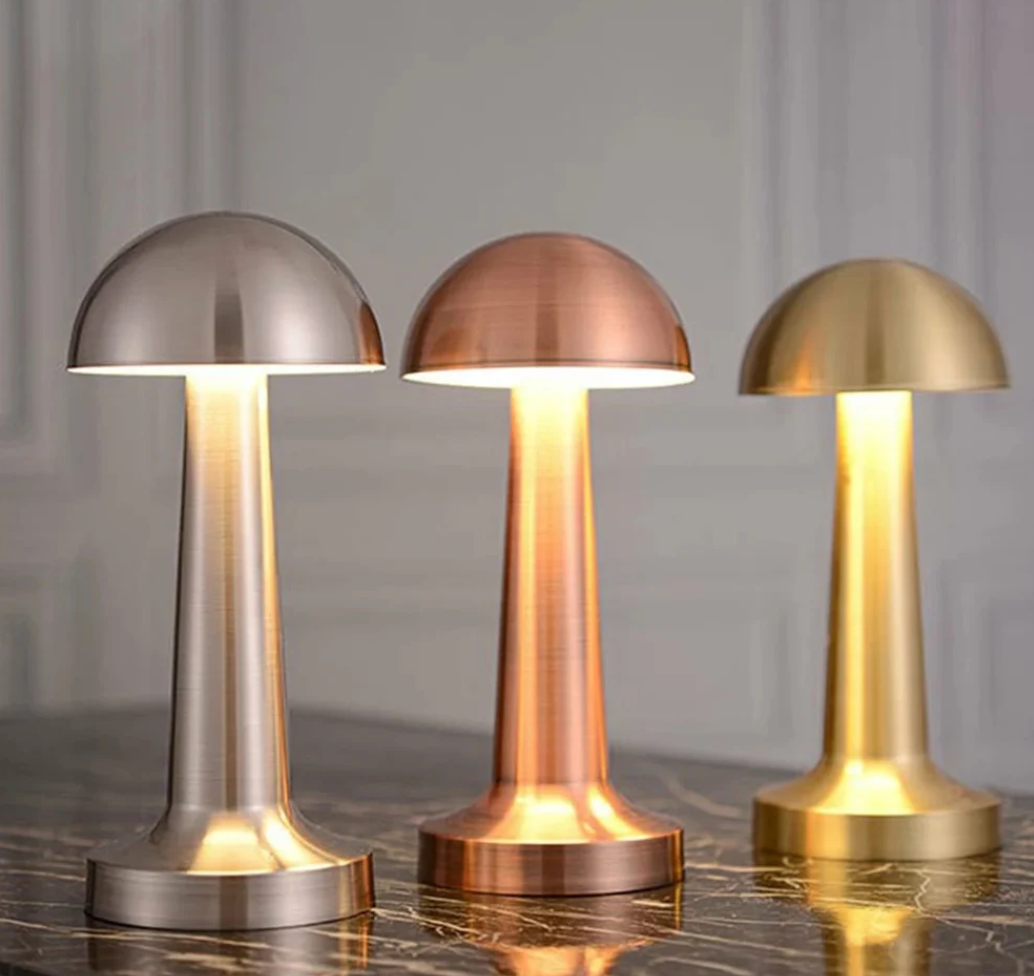Cordless Mushroom Table Lamp with Touch Dimmer and USB