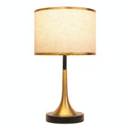 Retro Table Lamp with Woven Shade and Gold Trumpet Base