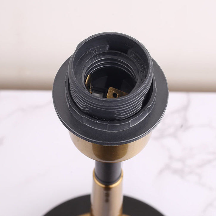 Retro Table Lamp with Woven Shade and Gold Trumpet Base