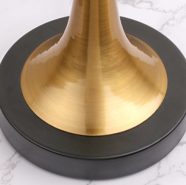 Retro Table Lamp with Woven Shade and Gold Trumpet Base