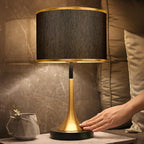 Retro Table Lamp with Woven Shade and Gold Trumpet Base