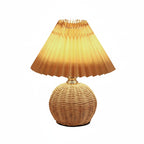 Scandi Rattan Table Lamp with Pleated Fabric Shade