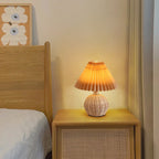 Scandi Rattan Table Lamp with Pleated Fabric Shade