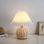 Scandi Rattan Table Lamp with Pleated Fabric Shade