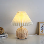 Scandi Rattan Table Lamp with Pleated Fabric Shade