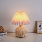 Scandi Rattan Table Lamp with Pleated Fabric Shade