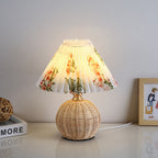 Scandi Rattan Table Lamp with Pleated Fabric Shade