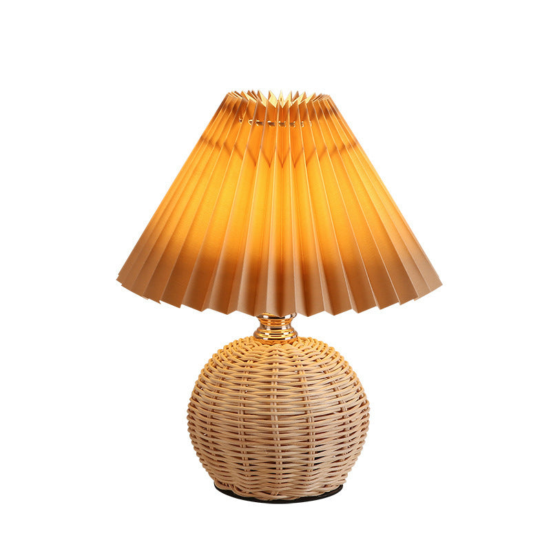 Scandi Rattan Table Lamp with Pleated Fabric Shade