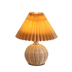 Scandi Rattan Table Lamp with Pleated Fabric Shade